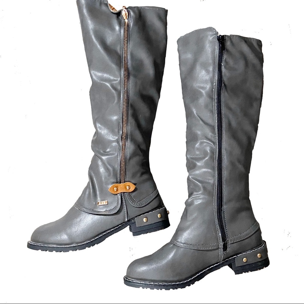 Stuart Gray Mid Calf Studded Boots 8 NWOT